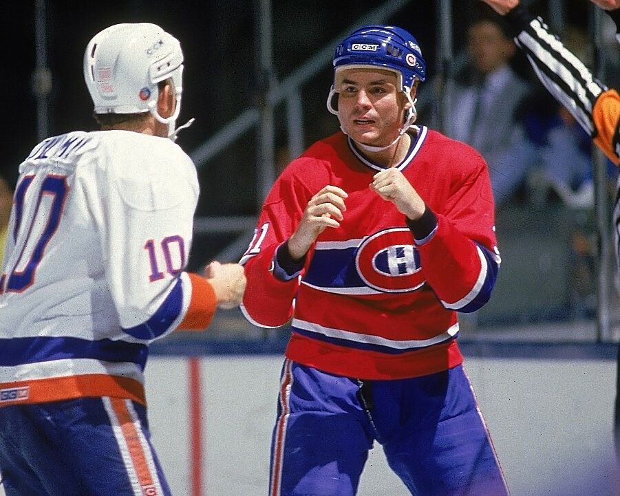 John Kordic fighting in a Montreal Canadiens jersey
