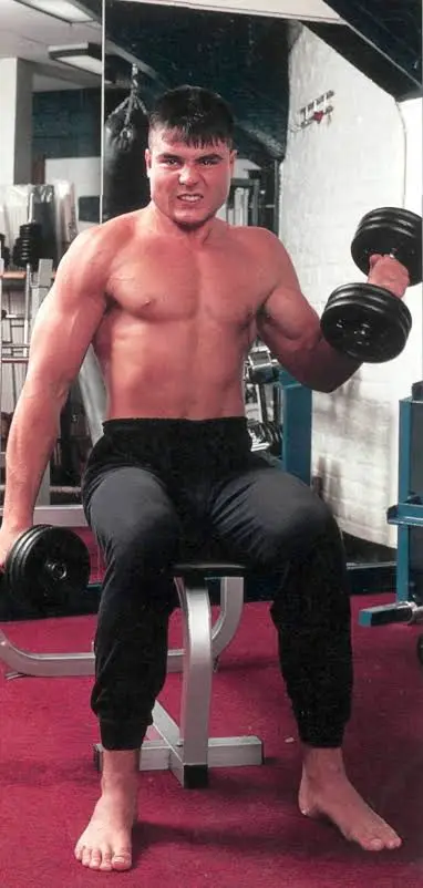 John Kordic lifting weights, the muscular physique he built in the gym