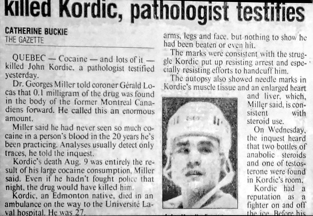 The Gazette report on the John Kordic coroner's inquest, 1992