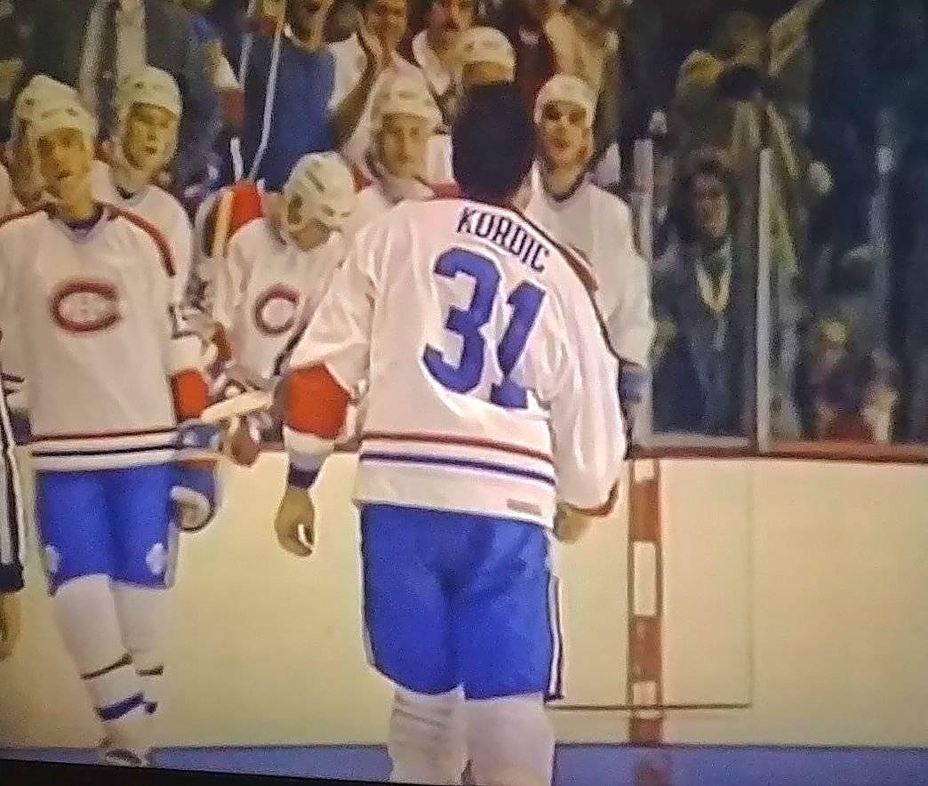 John Kordic skating back to the bench at the Montreal Forum