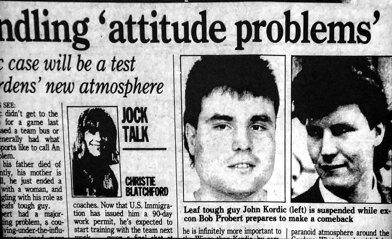 Newspaper column about John Kordic's reputation